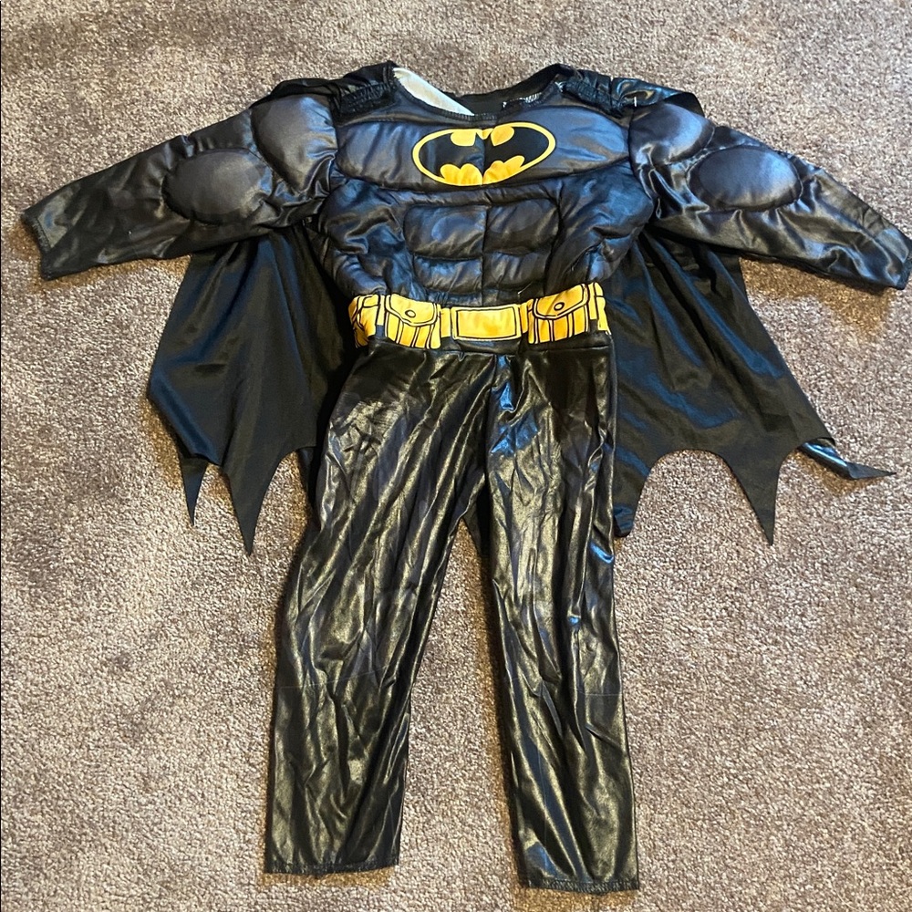 Rubie’s Black Batman Muscle Halloween Costume Kids Boy's Size 2T with Cape